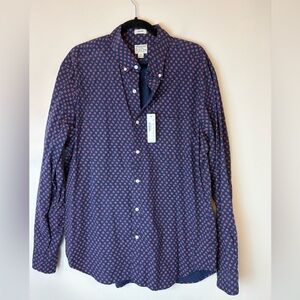 J Crew Classic Untucked Shirt Organic Cotton Navy Floral Men’s XL Button Down